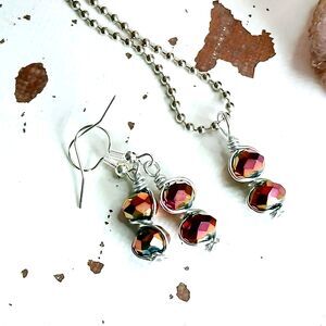 Boho Chic Necklace & Earring Set, Faceted Glass Jewelry, Artisan